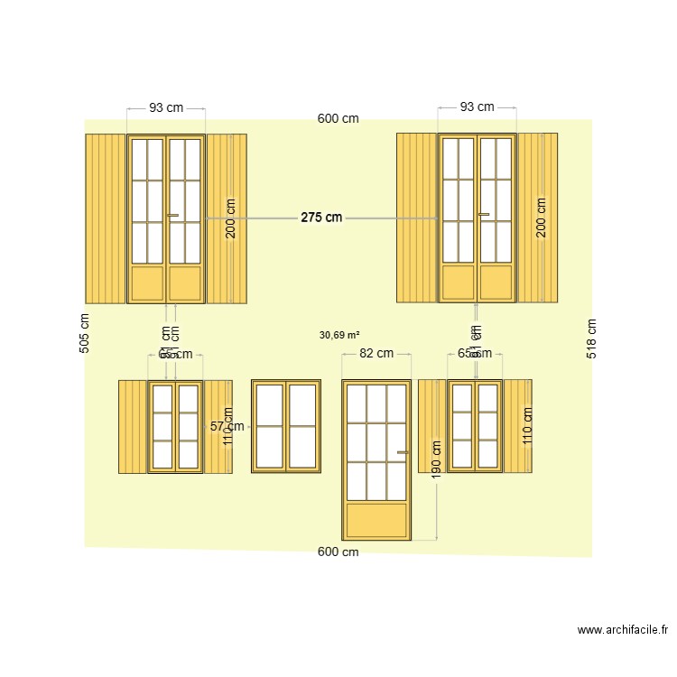 Facade sud. Plan de 0 pièce et 0 m2