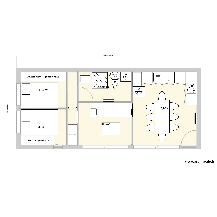 Tiny pas tout a fait tiny 2 niveaux V2. Plan de 11 pièces et 75 m2