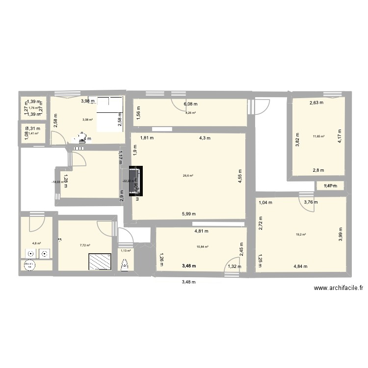 MAISON. Plan de 14 pièces et 108 m2