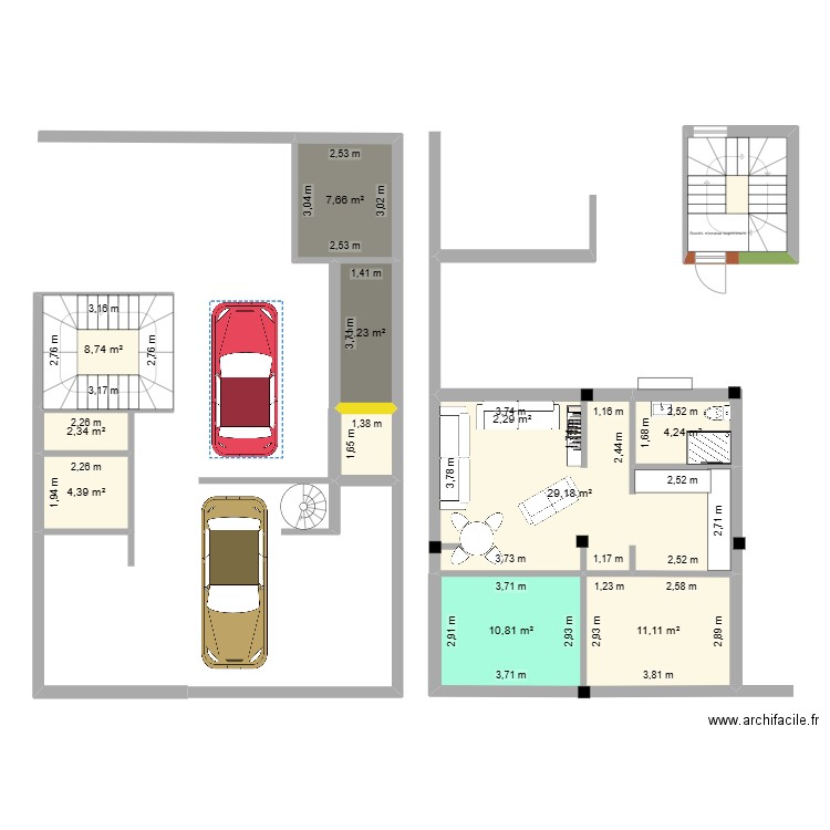 Plan AB. Plan de 11 pièces et 94 m2