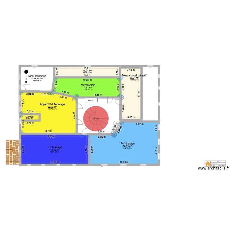 Le Rizac 1er etage - 2è version. Plan de 7 pièces et 252 m2