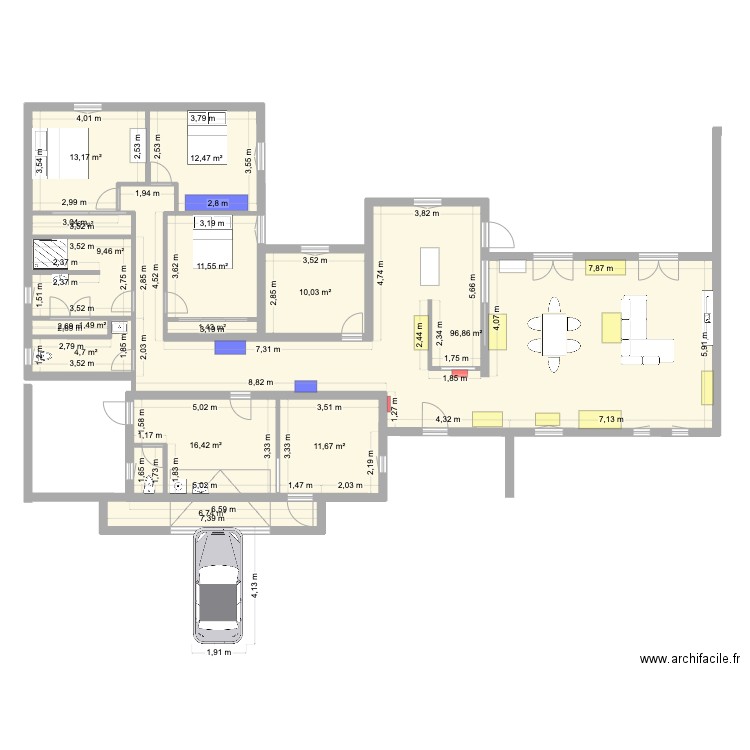 VILLA. Plan de 13 pièces et 199 m2