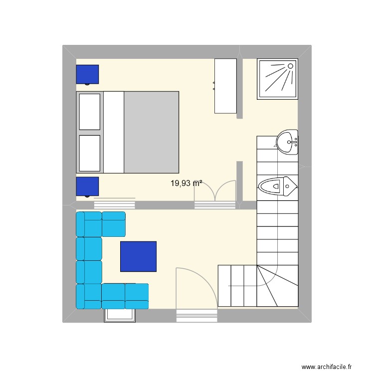 Douiria Lalla Charlotte. Plan de 1 pièce et 20 m2