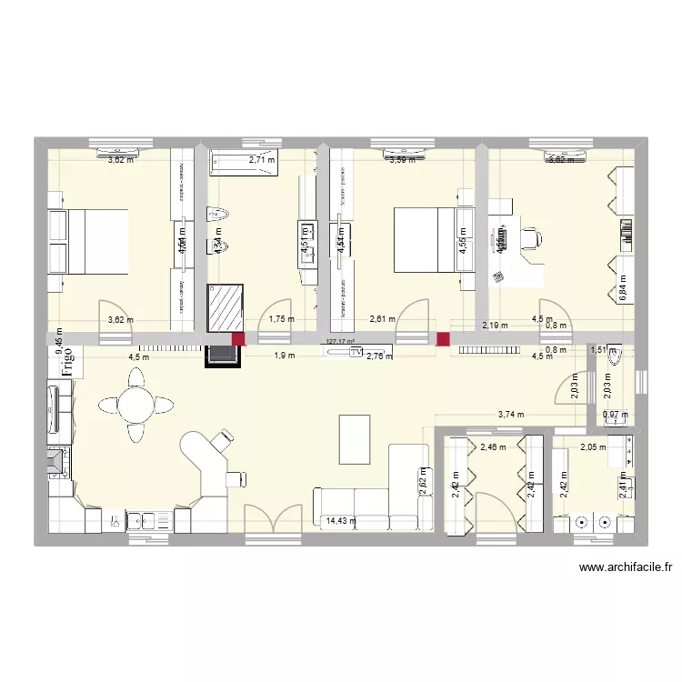 caroline-01. Plan de 1  et 127 m²