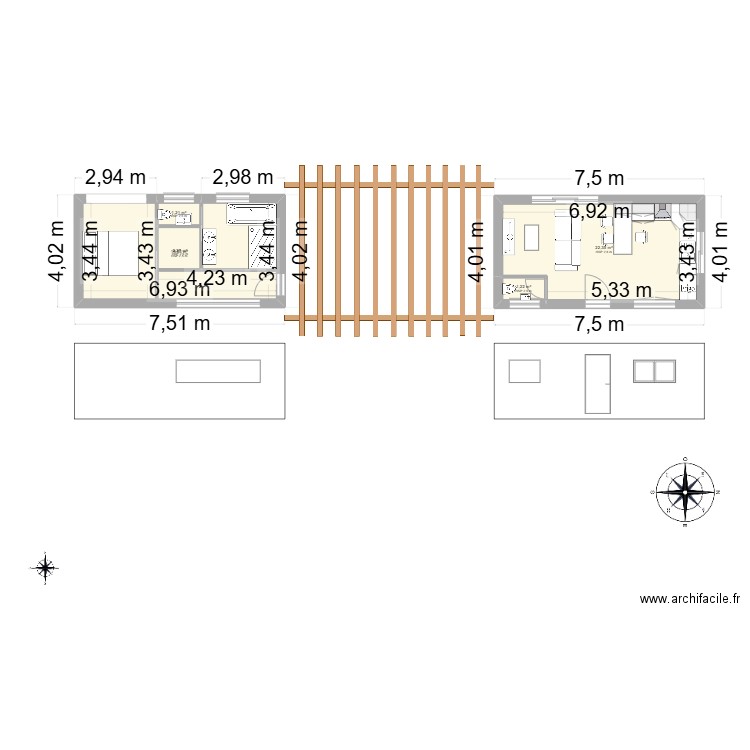 Cassa de Blanca. Plan de 5 pièces et 47 m2
