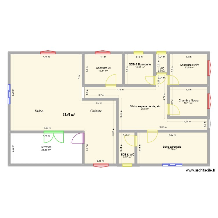 Plan Mama Al. Plan de 10 pièces et 235 m2