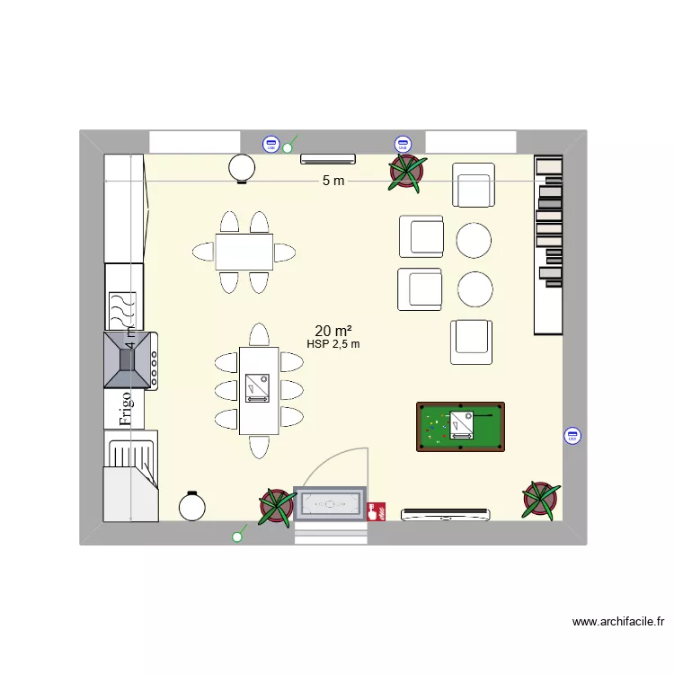 Salle du personnel. Plan de 1  et 20 m²