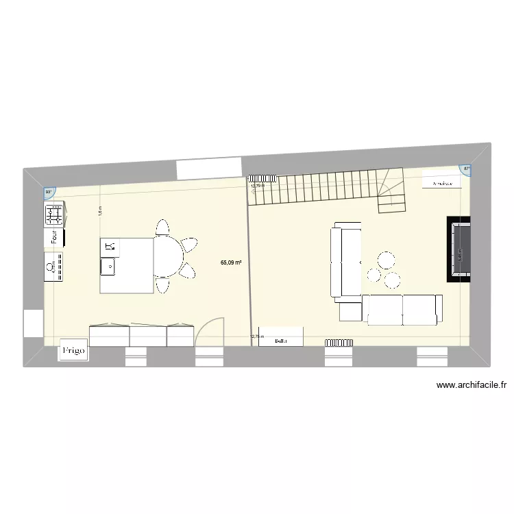 RDC Sud Est am&eacute;nag&eacute;. Plan de 1  et 65 m²