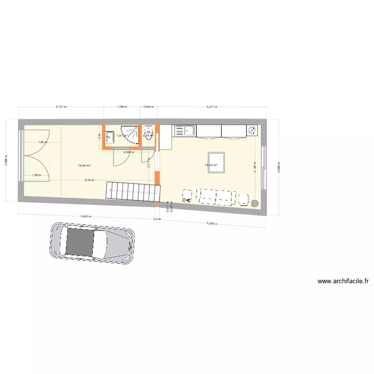 plan noyers escalier douche V2. Plan de 4  et 42 m²