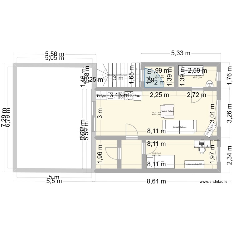 Studio 301. Plan de 4 pièces et 47 m2