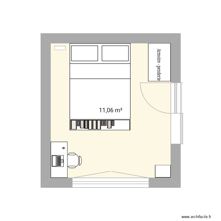 Chambre. Plan de 1 pièce et 11 m2