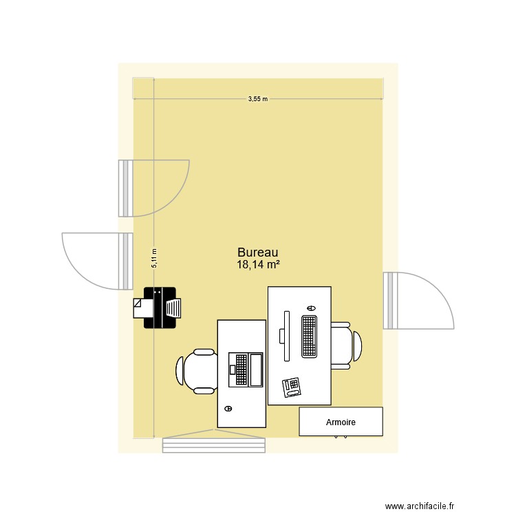 Bureau Stéphanie et moi. Plan de 1 pièce et 18 m2