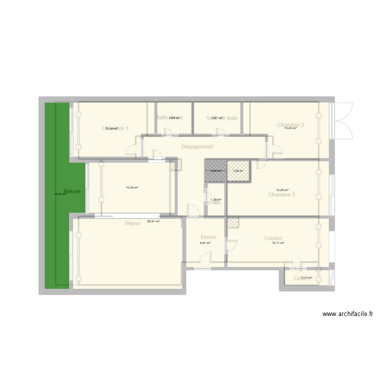 Chataigniers. Plan de 14 pièces et 113 m2