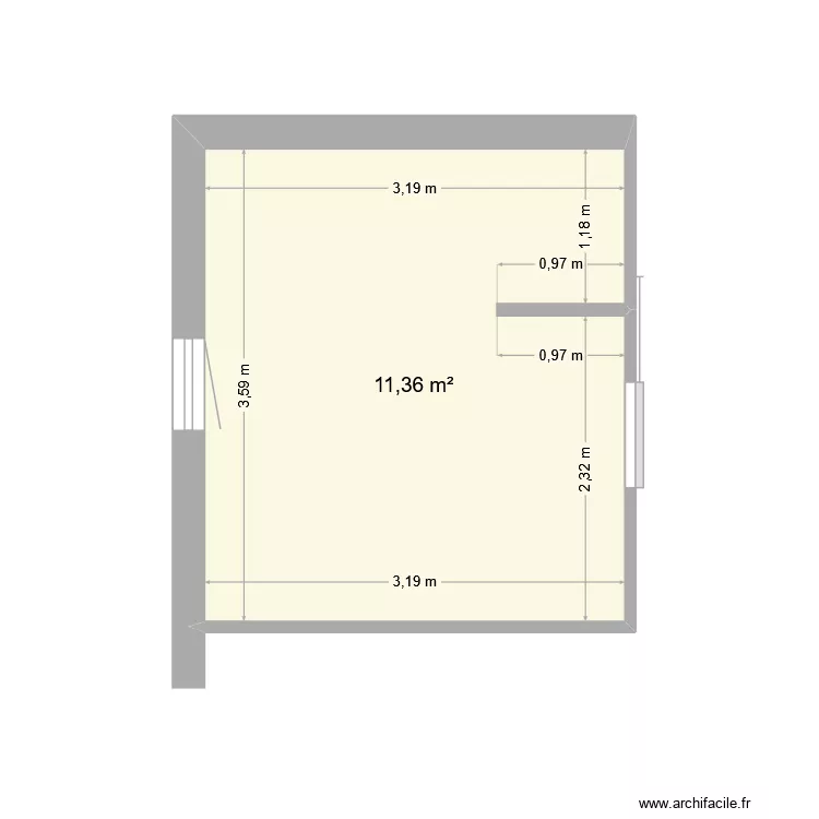 Suite. Plan de 1 Pièce et 11 m²