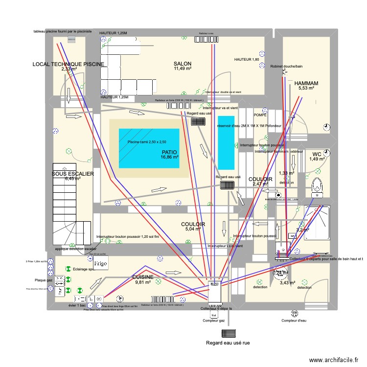 RDC RIAD BAB ali plomberie. Plan de 13 pièces et 70 m2