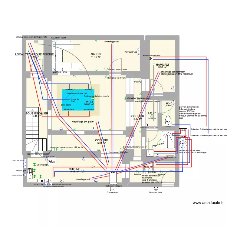 RDC RIAD BAB ali plomberie. Plan de 13  et 70 m²