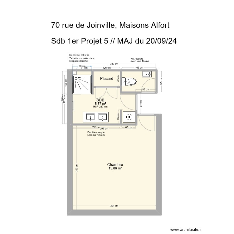 70 Joinville SDB Projet 5. Plan de 5 pièces et 24 m2