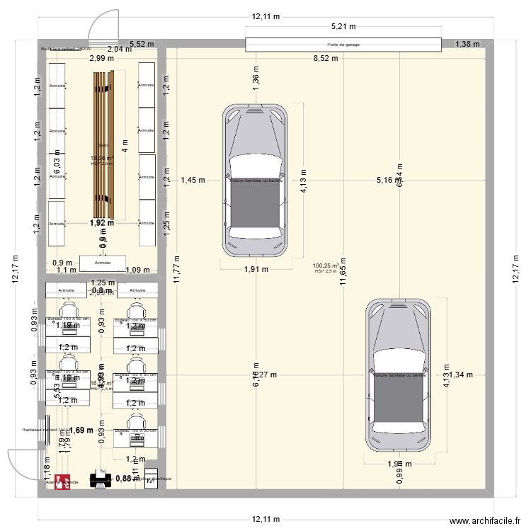 Plan Bureau Atelier. Plan de 3 pièces et 135 m2