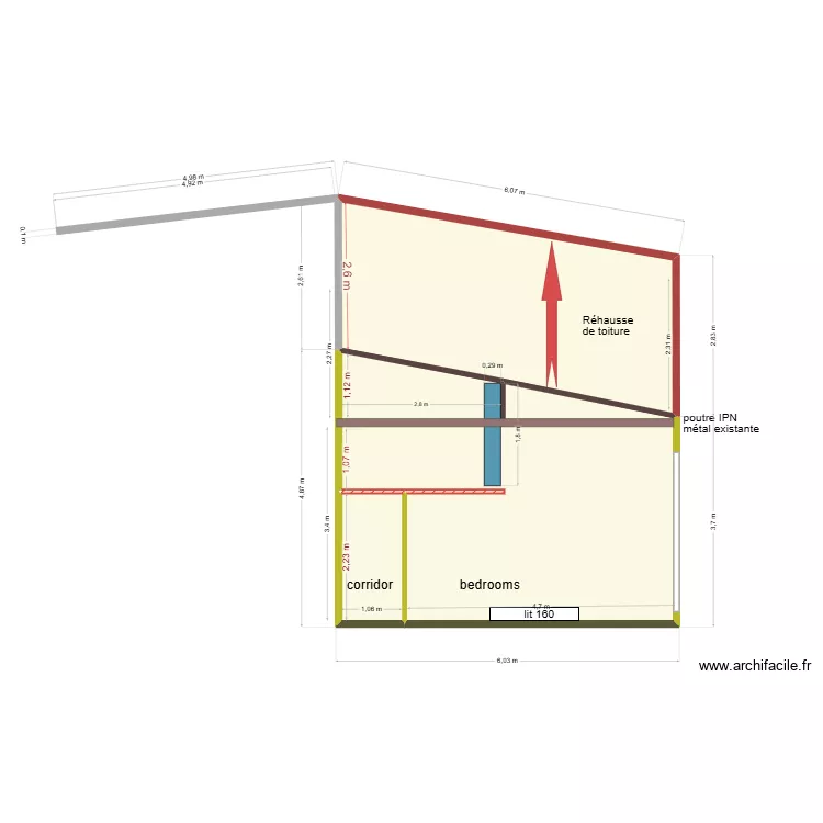 profil mezzanine apt 1 poutres V3. Plan de 3  et 39 m²