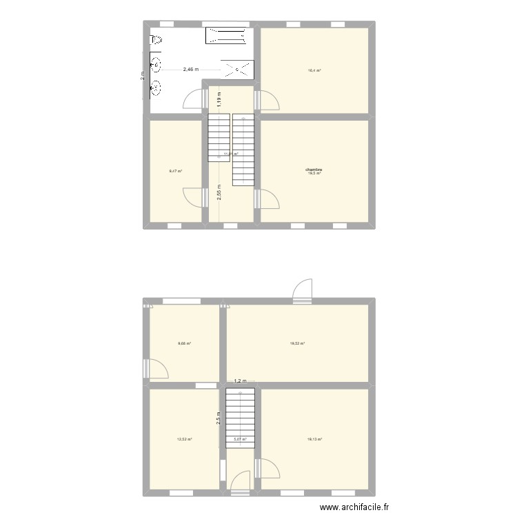 mainson. Plan de 9 pièces et 122 m2