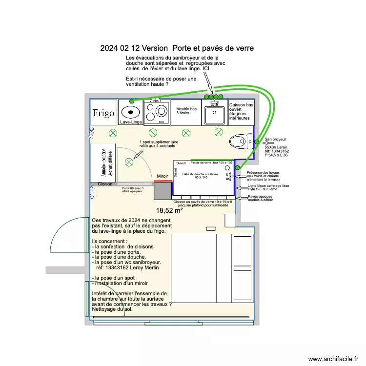 2024 02 12 avec porte et bloc de verre. Plan de 