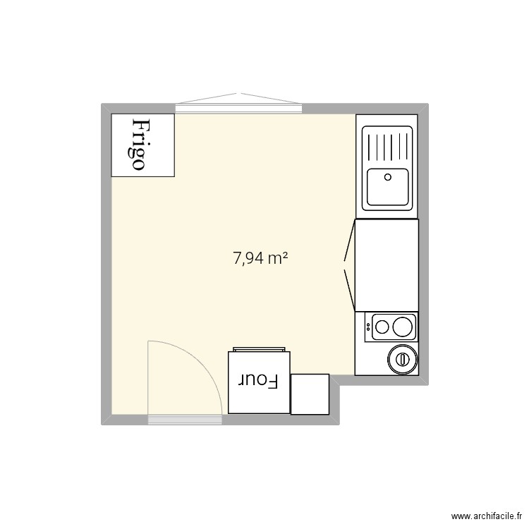 Cuisine. Plan de 1 pièce et 8 m2