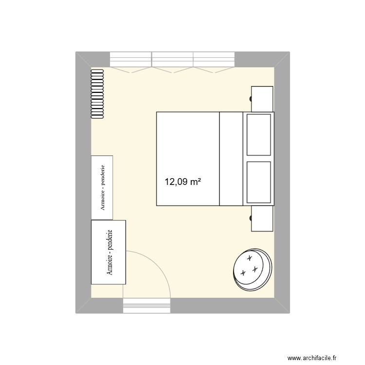 chambre. Plan de 1 pièce et 12 m2