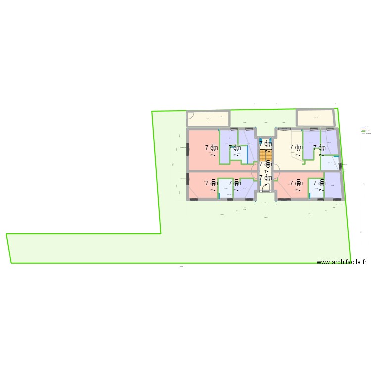 SSF RDC. Plan de 45 pièces et 2445 m2