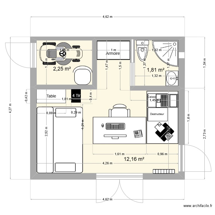 abri de jardin 2. Plan de 3 pièces et 16 m2