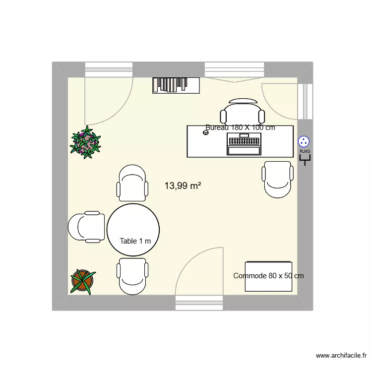 bureau directeur adjoint. Plan de 1  et 14 m²