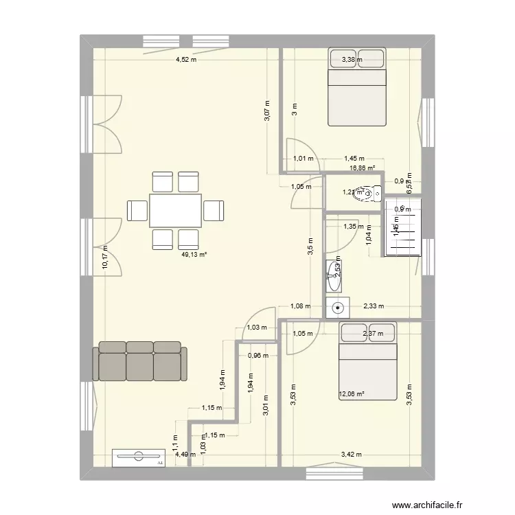 plan &eacute;tage. Plan de 4 Pièces et 79 m²
