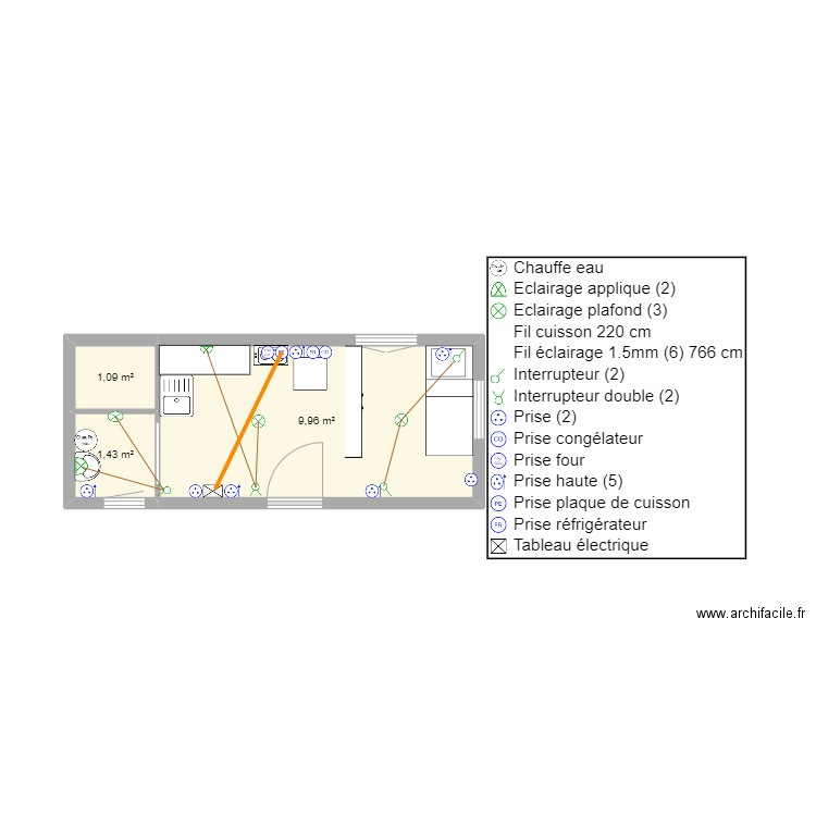 Elec. Plan de 3 pièces et 12 m2