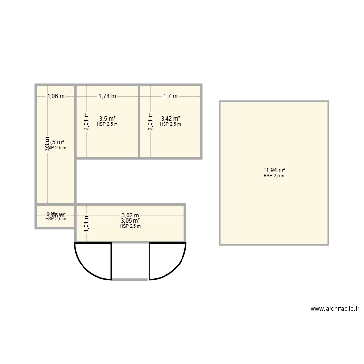 volière. Plan de 6 pièces et 26 m2
