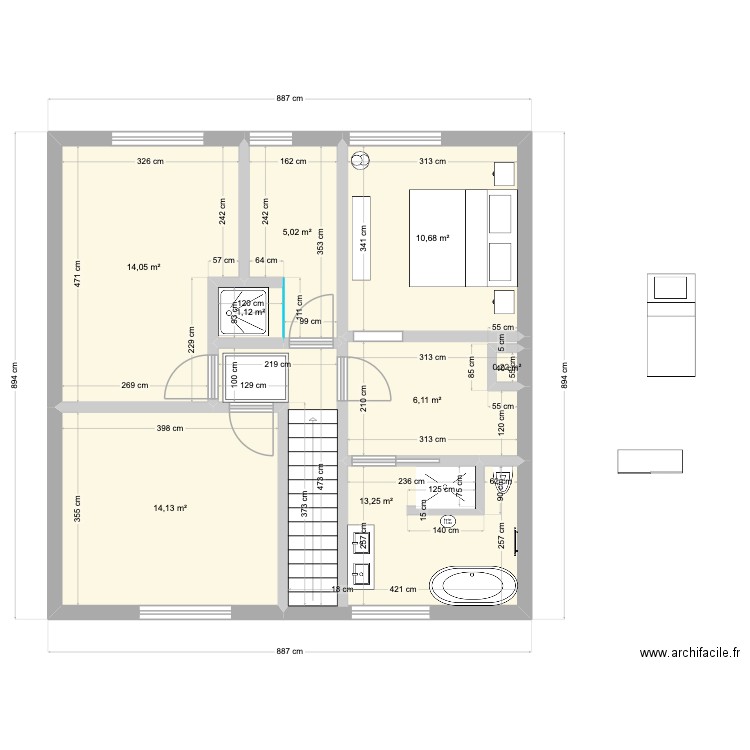 1ere maison test. Plan de 8 pièces et 65 m2