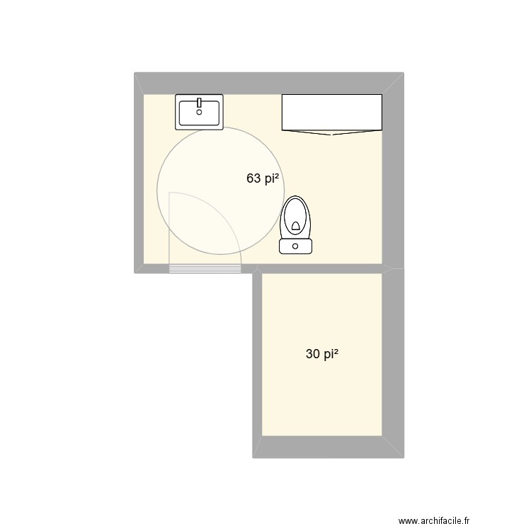 Toilette patinoire. Plan de 2 pièces et 9 m2