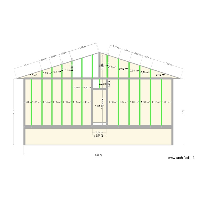pignon 2 bois. Plan de 26 pièces et 36 m2