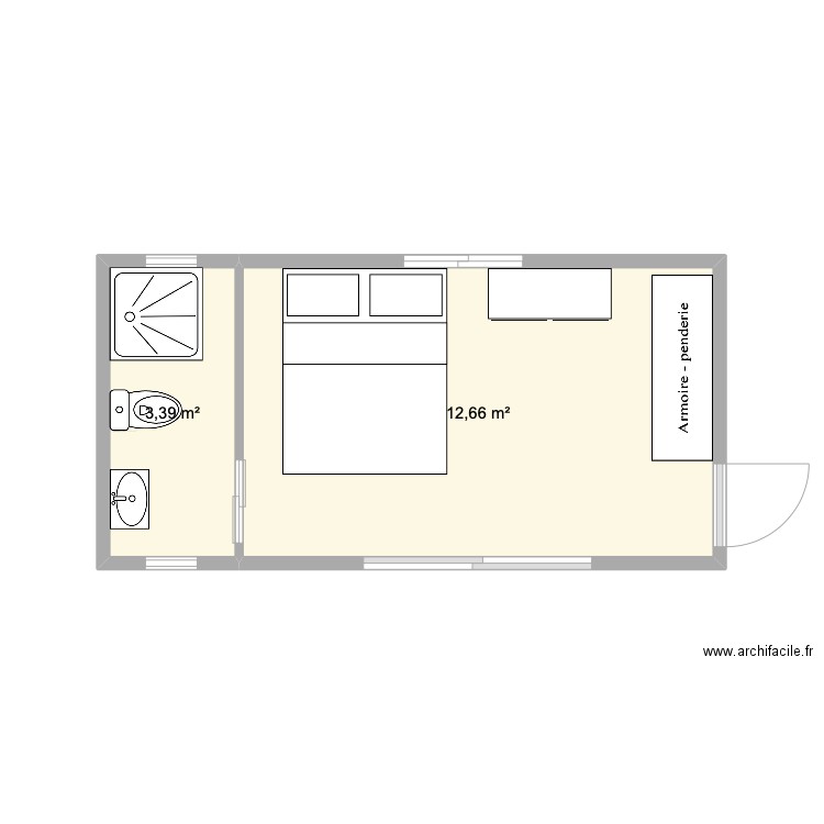containers. Plan de 2 pièces et 16 m2