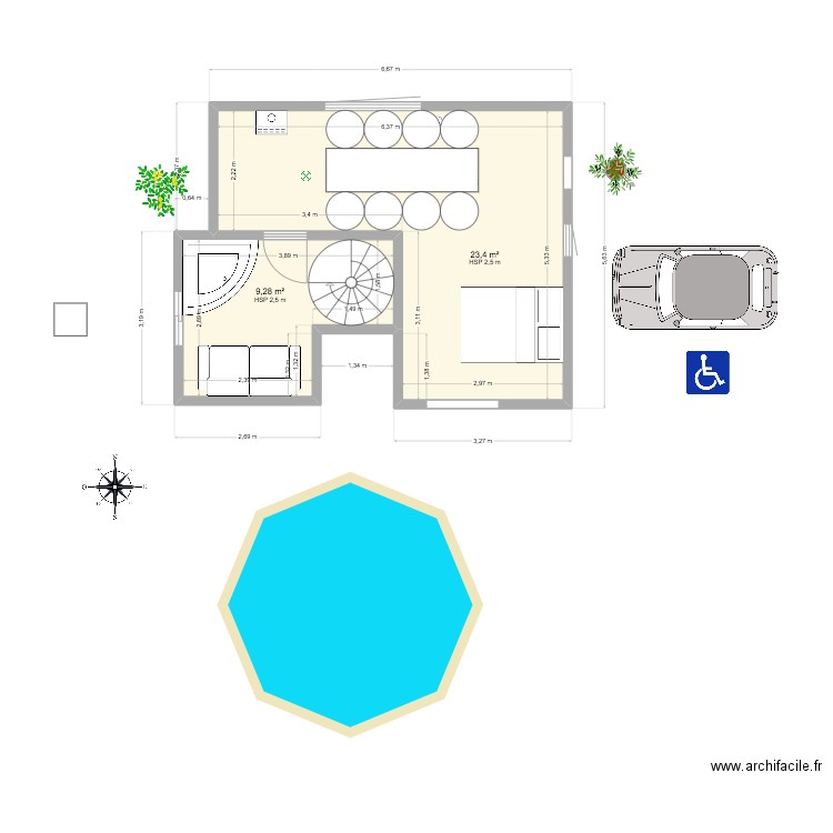 essai. Plan de 2 pièces et 33 m2