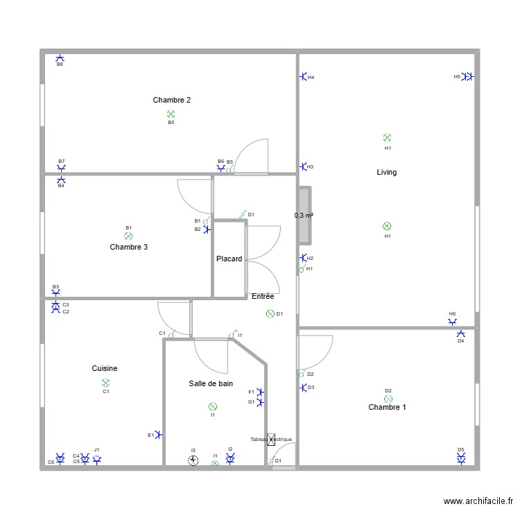 appartement 5 roux. Plan de 9 pièces et 96 m2