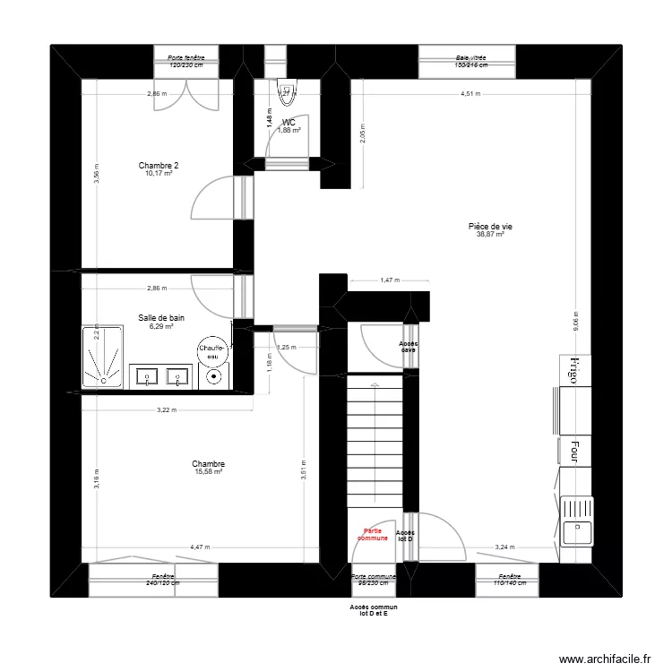 plan RDC maison ext&eacute;rieur. Plan de 7  et 78 m²