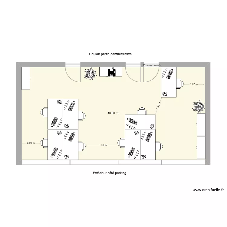 Pole comptabilit&eacute; - projet 2. Plan de 1  et 47 m²