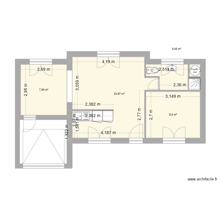 garreau 2. Plan de 4 pièces et 41 m2