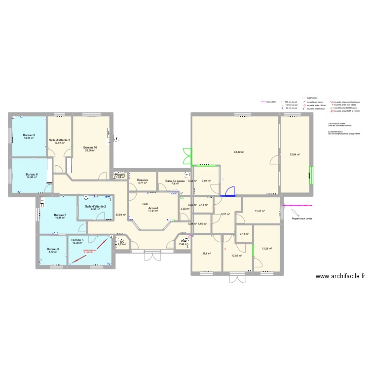 aménagement crèche. Plan de 30 pièces et 352 m2