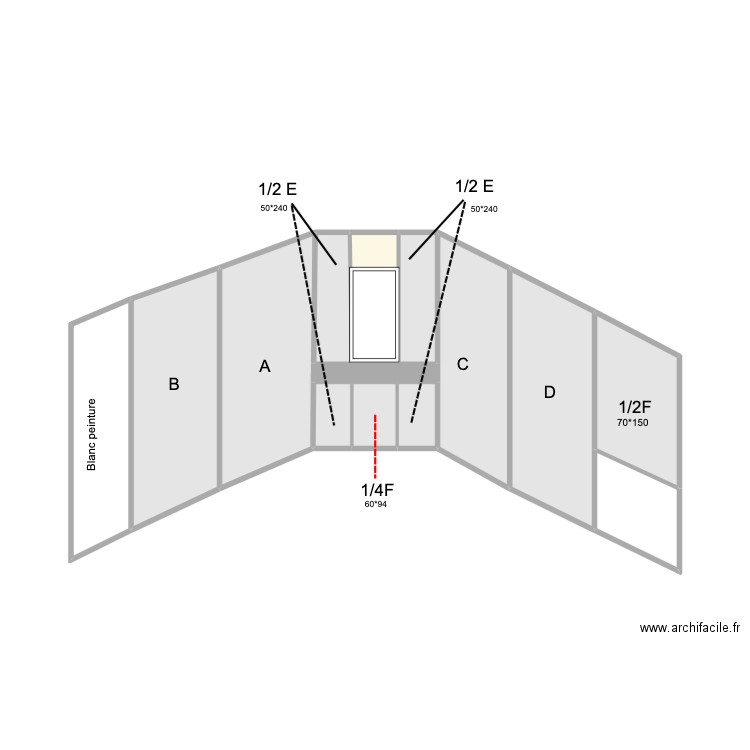 SDB calepinage option 4. Plan de 14 pièces et 25 m2