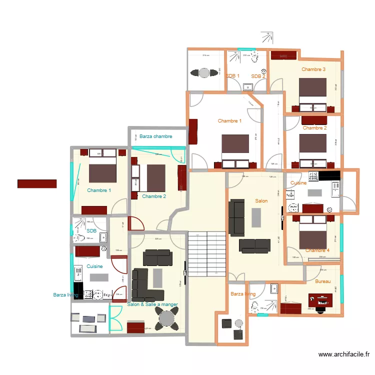 Appartement II. Plan de 8  et 122 m²