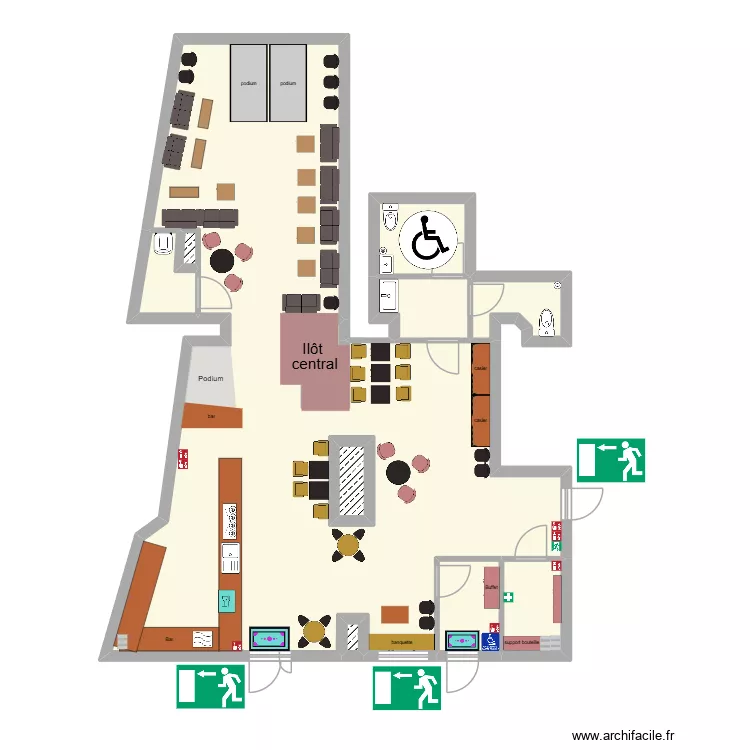 LA!TRAM BAR plan. Plan de 11  et 114 m²