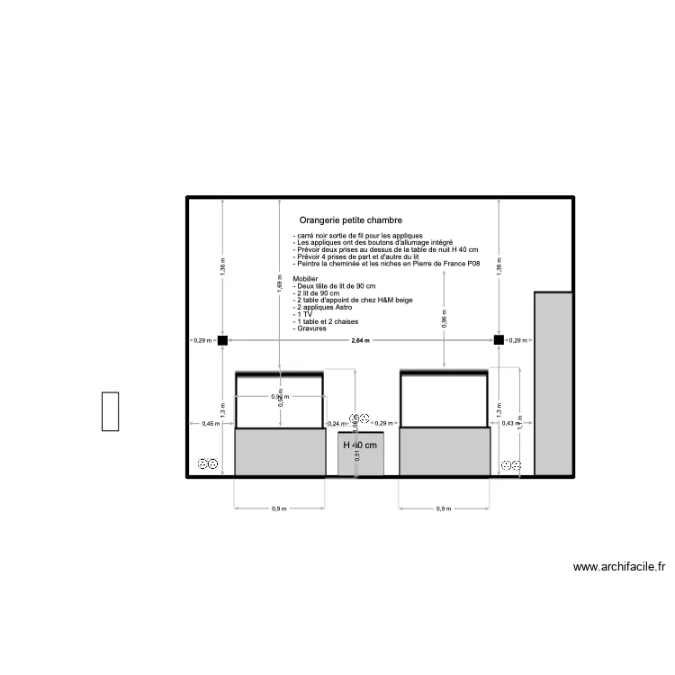 marssas orangerie petite chambre. Plan de 1 pièce et 10 m²