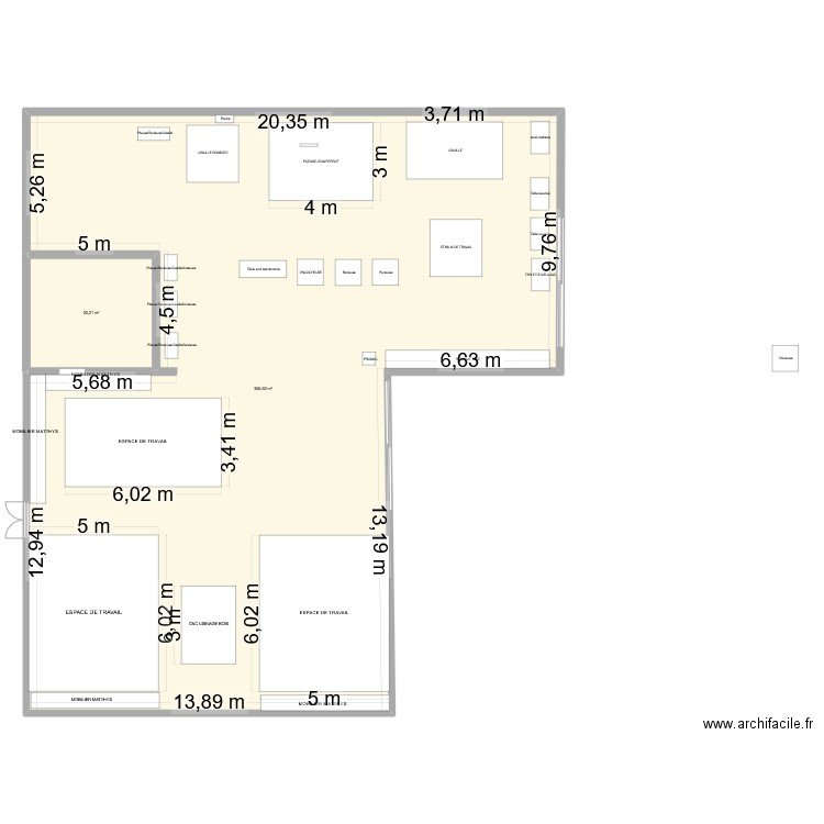 Plan atelier mécanique labo Hestim. Plan de 2 pièces et 377 m2