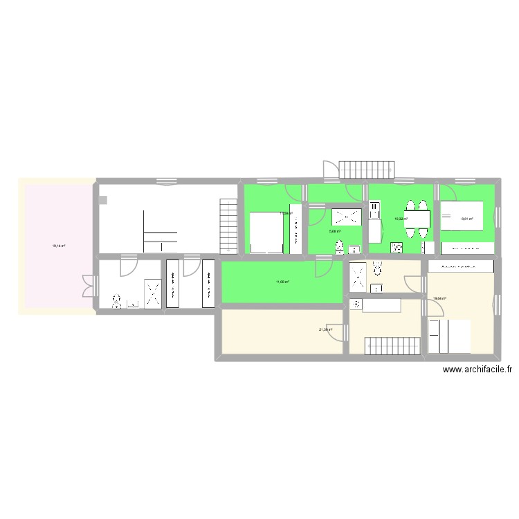 larrous etage. Plan de 8 pièces et 108 m2