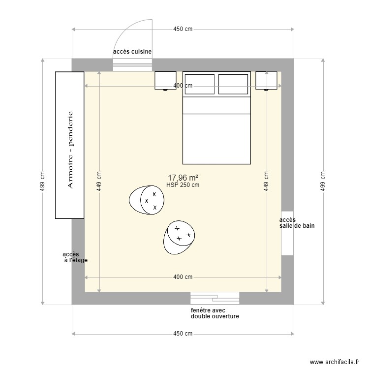 M et Me GUILLOT chambre. Plan de 1 pièce et 18 m2